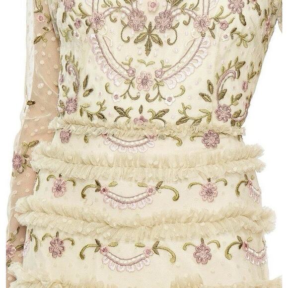 Mac Duggal 8030 Floral Ruffle Tiered Gown Size 16 Mesh Polka Dot Long Sleeve NWT - Picture 6 of 16